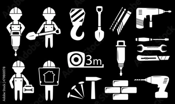 Obraz set white construction industry objects
