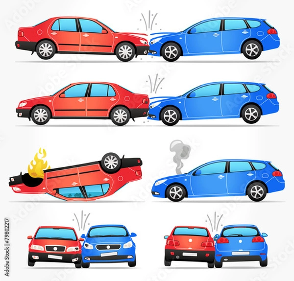 Fototapeta Vector Car Crashes - Side - Front - Rear view