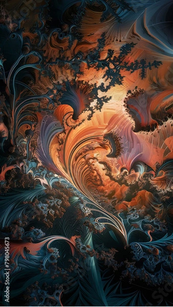 Fototapeta Intricate fractal pattern resembling a digital forest or coral reef