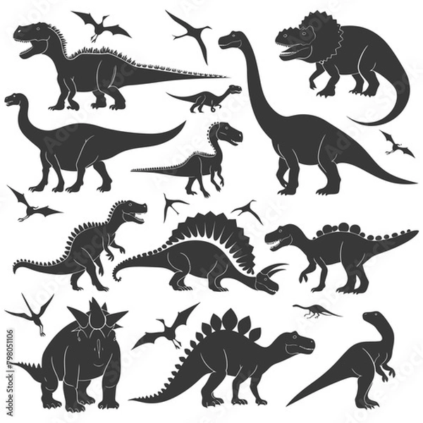 Fototapeta Silhouette Prehistoric Dinosaur Various black color only