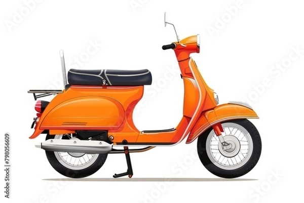 Fototapeta An orange motor scooter with a basket on the back. Perfect for transportation or delivery concepts