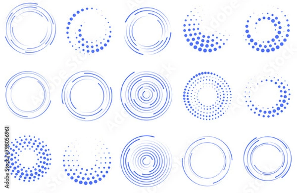 Fototapeta PNG, Set of colorful circle isolated on transparent background. Circular colored lines. Corporate, media, technology styles vector logo design template. Vector illustration