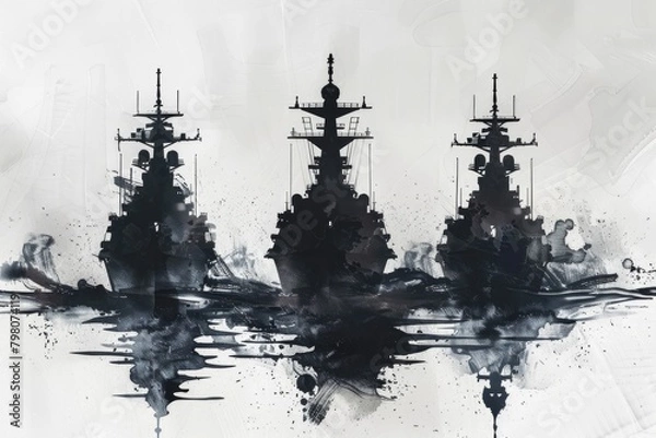 Fototapeta A group of ships floating on top of a body of water. Ideal for travel and transportation concepts