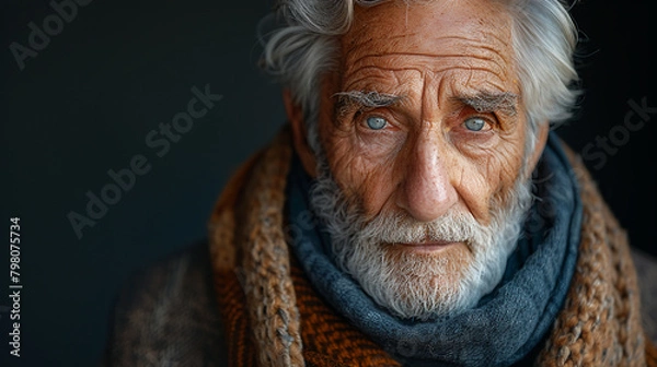 Fototapeta Professional studio photo portrait of a nice pleasant elderly man, senior, a retiree, with a pronounced emotional expression, widescreen 16:9
