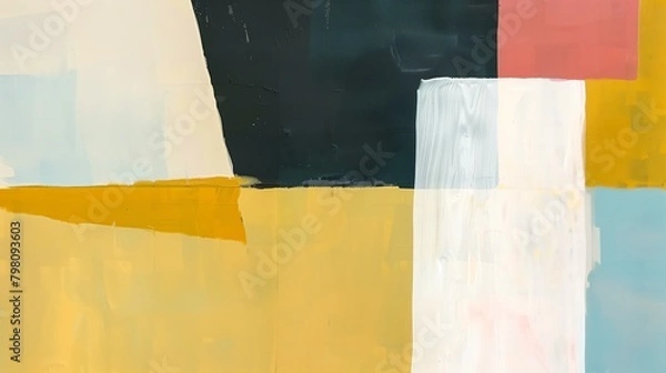 Fototapeta Minimalist Geometric Abstraction in Yellow, Black, and Pastel Color Blocks