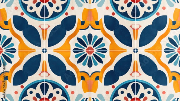 Fototapeta seamless tile pattern with floral motifs in mediterranean style for backgrounds