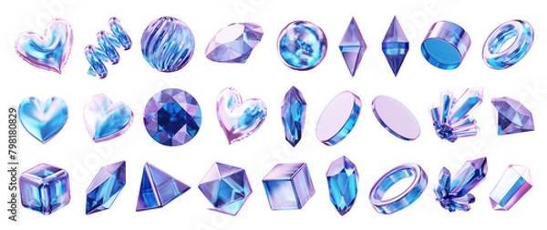 Fototapeta Crystal collection element for design pack isolated background 3d rendering 