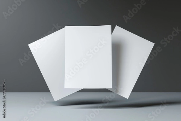 Fototapeta A4 page mockup, three in the air on a gray background