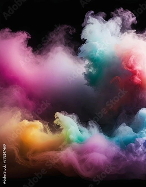 Fototapeta Colorful waves of smoke create a dynamic and abstract display against a dark backdrop
