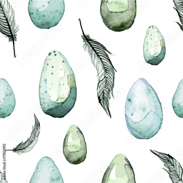 Obraz Happy Easter! Watercolor hand drawn Easter egg seamless pattern.