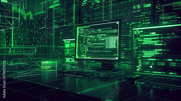 Fototapeta  linux terminal, matrix effect, hacker background style