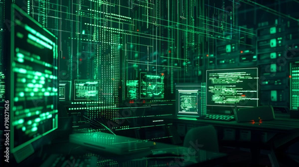 Obraz  linux terminal, matrix effect, hacker background style