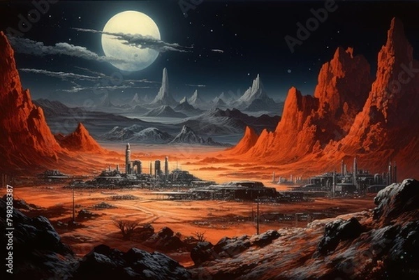 Obraz Mars planet landscape astronomy mountain.
