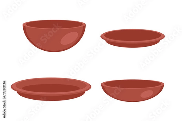 Fototapeta Empty bowls and plates collection. Hand drawn vector kitchen set. Simple doodle illustration isolated on white background.