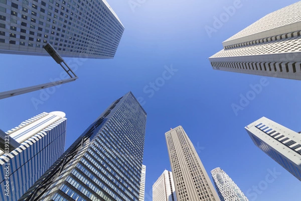 Fototapeta 快晴　青空　超広角で見上げる新宿高層ビル群