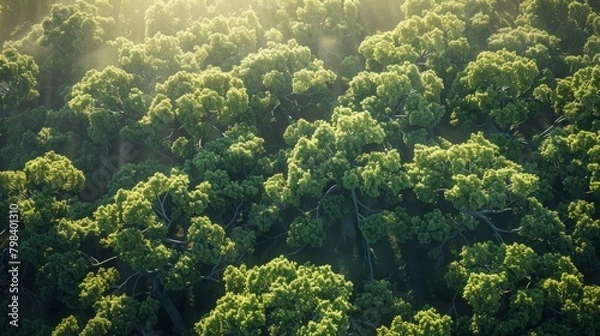 Fototapeta Oak tree canopy from above highlighting the vibrant colors of nature
