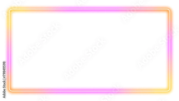 Obraz ネオンのフレーム　枠　飾り　素材　キラキラ　シンプル　おしゃれ　囲み　見出し　飾り罫　白背景　白バック　透過　16:9
