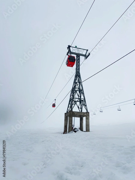 Fototapeta Gondola Ride in the Winter at Gulmarg, Kashmir, India