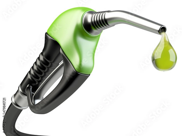 Obraz Green fuel pump nozzle with drop oil.