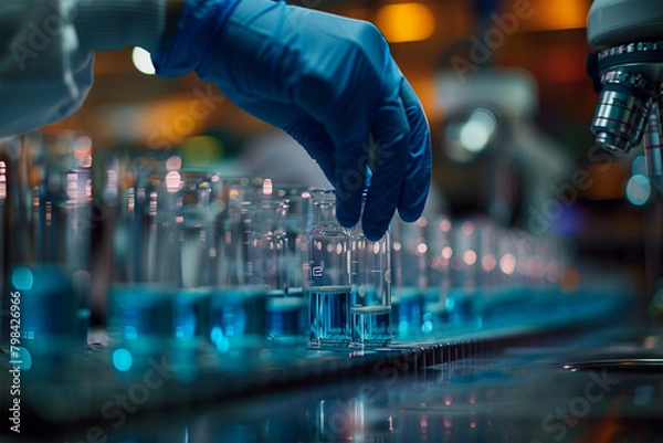 Fototapeta A detailed documentary-style photo capturing the intricacies of biotechnology in a high-tech lab