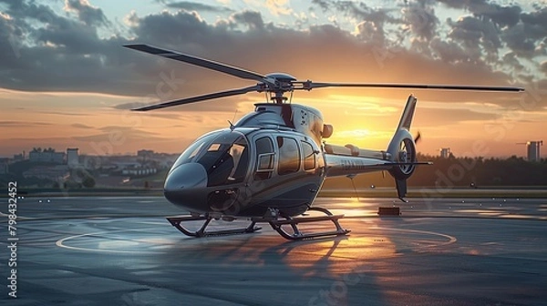Fototapeta A business helicopter with a polished appearance and streamlined design. Luxurious aesthetic backdrop. Generative AI