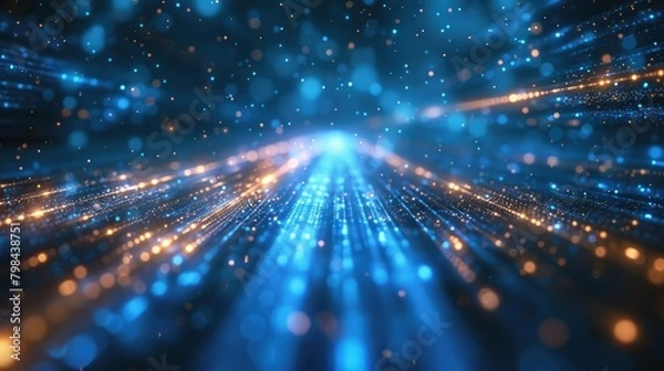 Fototapeta A blue and orange light show with a lot of dots