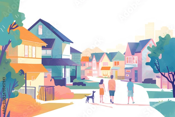 Fototapeta パステルカラーの閑静な街並み