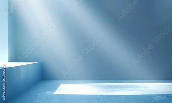 Fototapeta Minimalist Abstract Light Blue Background with Shadows and Light from Windows, perfect for Product Presentation. Made with Generative AI Technology