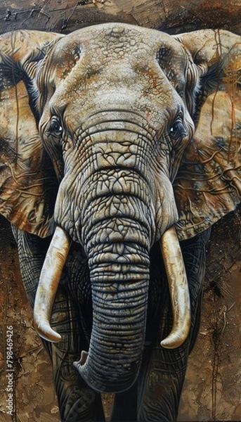 Fototapeta Capture a majestic elephant in a photorealistic style, showcasing intricate wrinkles and expressive eyes Bring out the grandeur and wisdom in this gentle giant