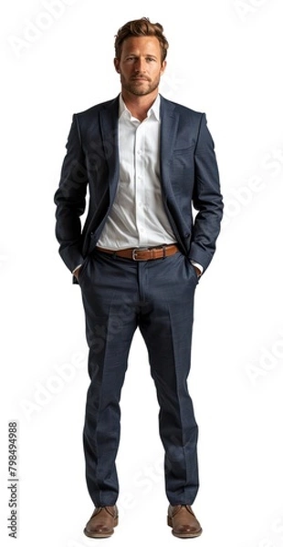 Fototapeta A businessman in a suit and tie stands in front on a transparent background.