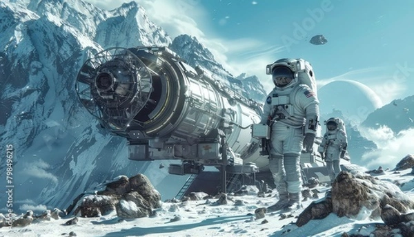 Fototapeta Astral Expedition, Capture the spirit of exploration as spacecraft embark on missions to explore the depths of the cosmos