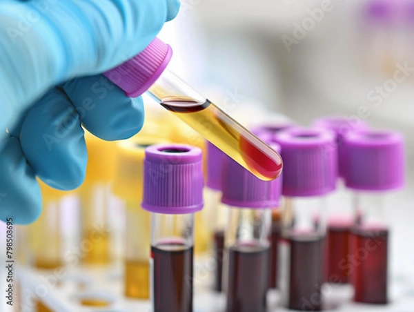 Fototapeta a person is holding Test tube screw cap for testing blood in urine