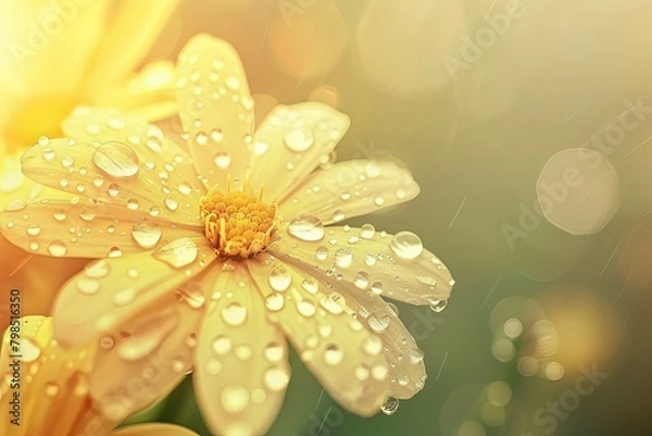 Fototapeta Flowers with Morning Dew: Vintage Background Closeup Toning Design