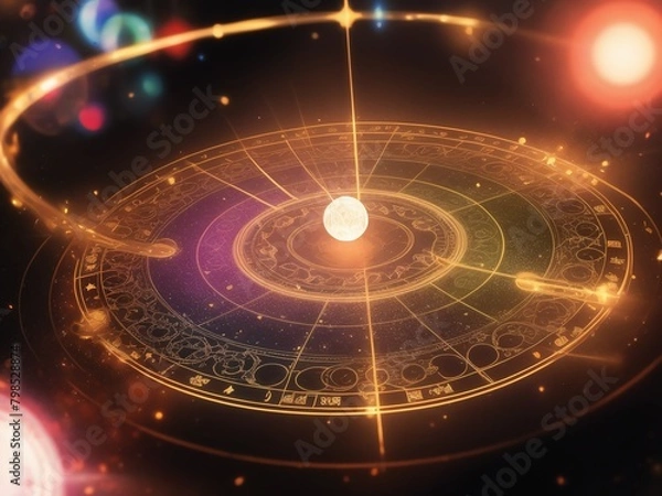 Fototapeta 色鮮やかに輝く複数の魔法陣、generative ai