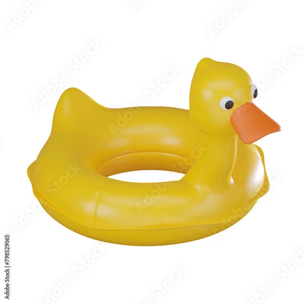 Fototapeta Summer Beach Holiday with Inflatable Duck Swimming Ring Icon. 3D Render