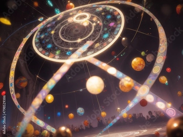 Fototapeta 色鮮やかに輝く複数の魔法陣、generative ai