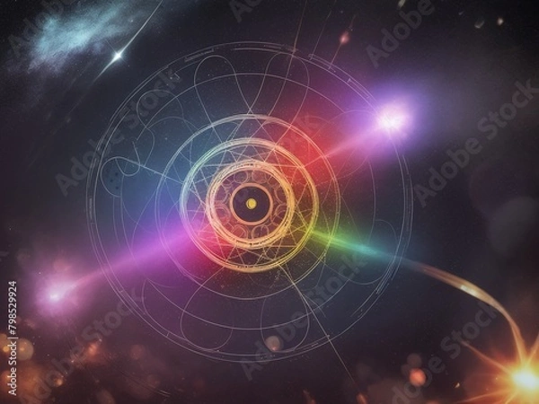 Fototapeta 色鮮やかに輝く複数の魔法陣、generative ai
