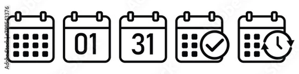 Fototapeta Calendar icon set. calendar planner icons for app, website, ui. reminder organizer event signs. business plan schedule. vector symbol on transparent background.
