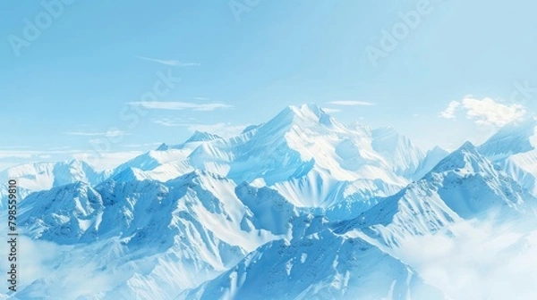 Fototapeta The snow-capped mountains offer a breathtaking view, with their pristine white peaks contrasting against the clear blue sky, creating a scene of serene beauty.