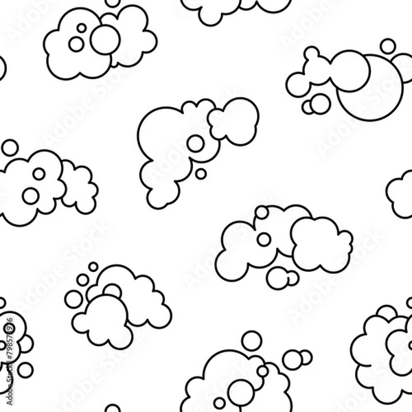 Obraz Foam made of soap or clouds. Seamless pattern. Coloring Page. Bubbles of different shapes. Hand drawn style. Vector drawing. Design ornaments.