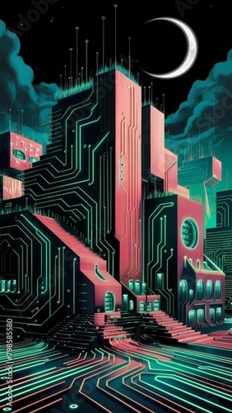 Fototapeta Illustrate a high-tech vector background with intricate circuitry patterns