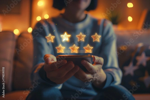 Fototapeta Five-Star Rating Concept with Smartphone