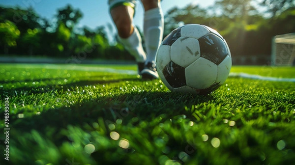 Fototapeta ドリブルをするサッカー選手の足元