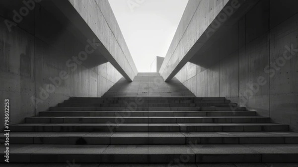 Fototapeta Architectural symmetry of a minimalist staircase.