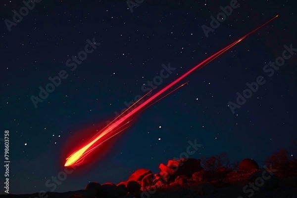 Fototapeta A fiery meteor hurtles towards Earth, its fiery glow visible as it streaks through the atmosphere, creating a breathtaking sight