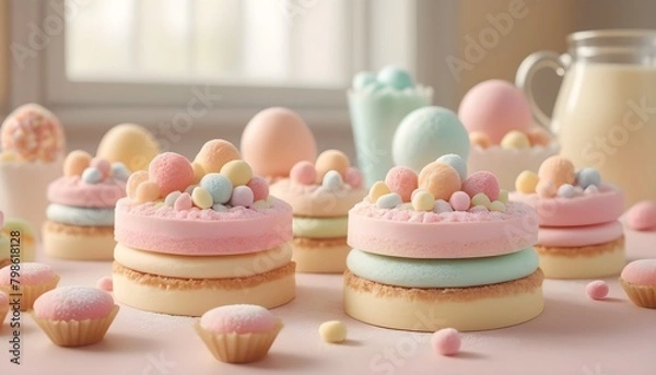 Obraz pink and white macaroons, marshmallows