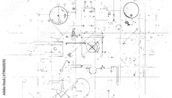 Fototapeta Building architecture construction sketch diagram on isolated background. 