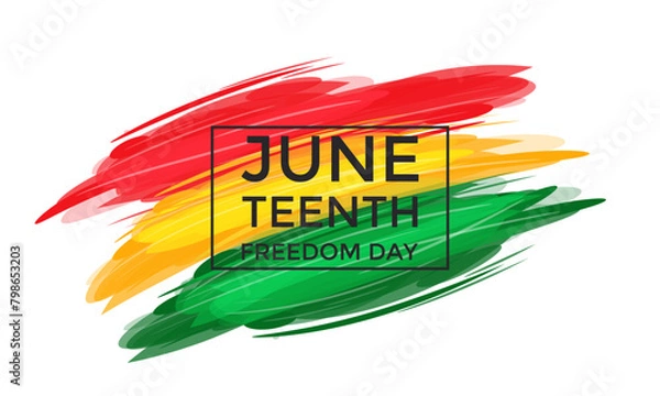 Fototapeta Juneteenth day of freedom from slavery. Paint strokes in the colors of the African flag. June 19, 1865. Banner. Vector stock illustration.
