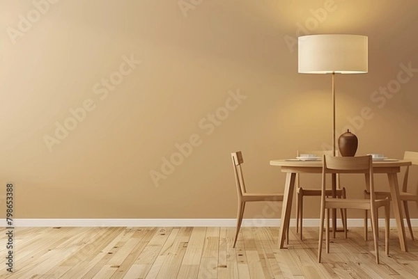 Fototapeta Modern Apartment Dining Room: Sleek Minimalist Style with Wooden Flooring and Luxurious Table and Chairs