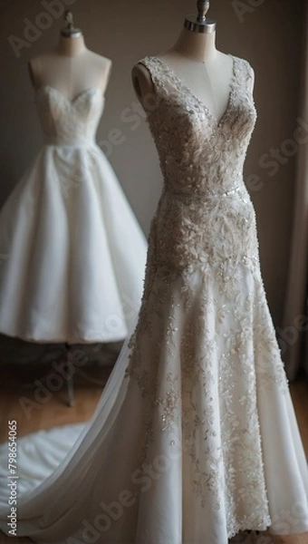 Fototapeta Minimalist Modernity: Sleeveless Bridal Gown on a Mannequin